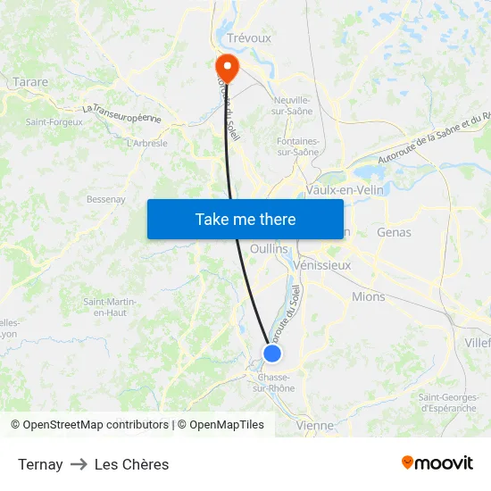 Ternay to Les Chères map