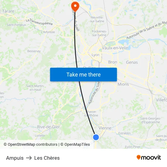 Ampuis to Les Chères map