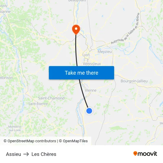 Assieu to Les Chères map