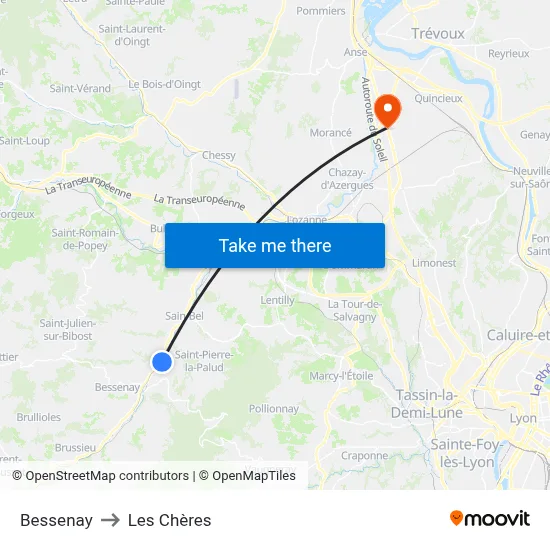 Bessenay to Les Chères map