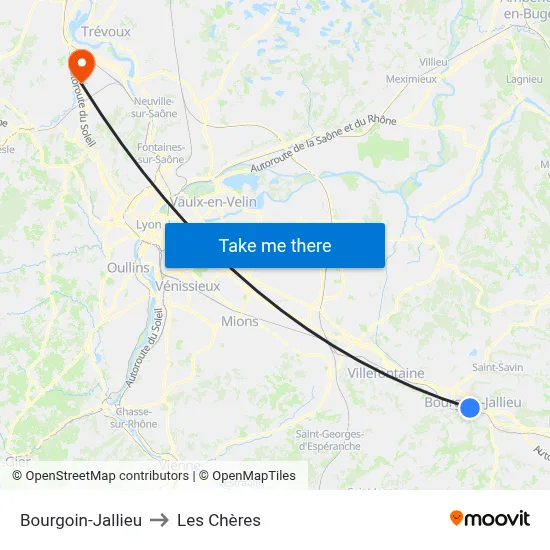 Bourgoin-Jallieu to Les Chères map