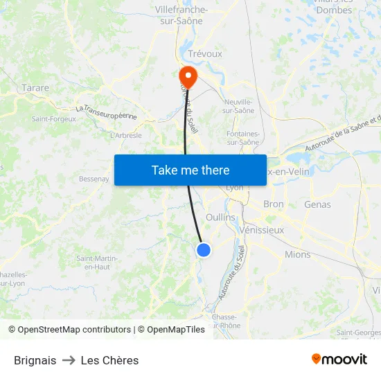 Brignais to Les Chères map