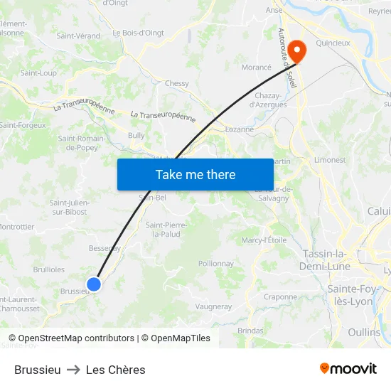 Brussieu to Les Chères map