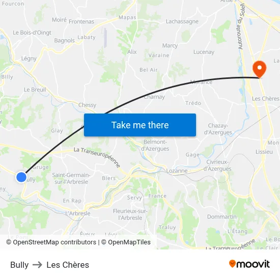 Bully to Les Chères map