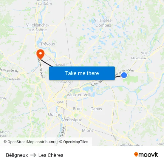 Béligneux to Les Chères map
