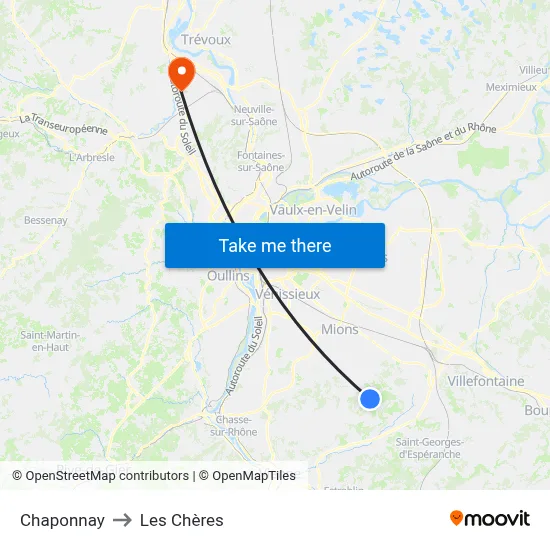 Chaponnay to Les Chères map