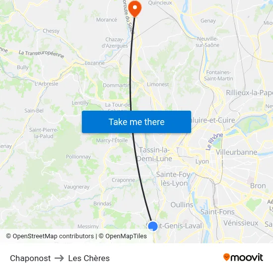 Chaponost to Les Chères map