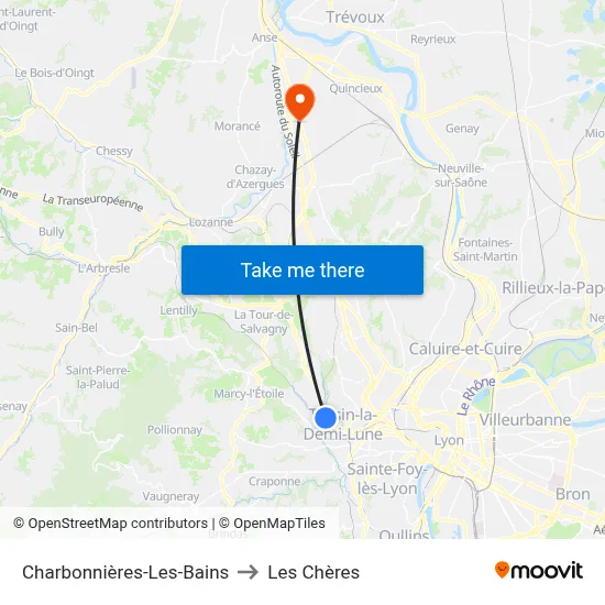 Charbonnières-Les-Bains to Les Chères map