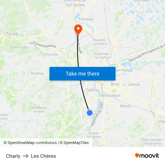 Charly to Les Chères map
