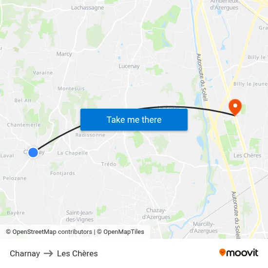 Charnay to Les Chères map