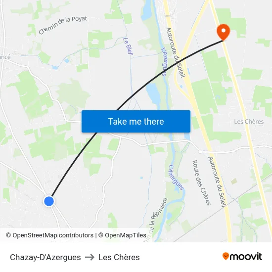 Chazay-D'Azergues to Les Chères map