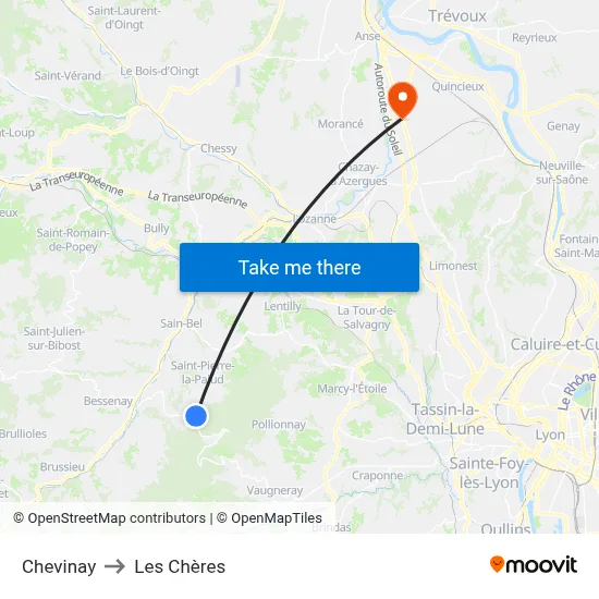 Chevinay to Les Chères map