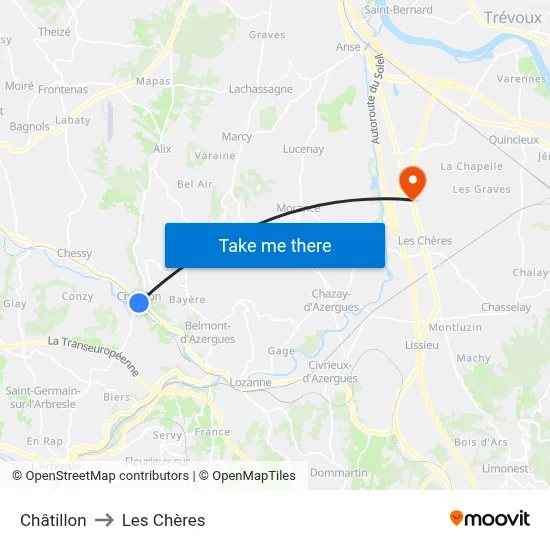 Châtillon to Les Chères map