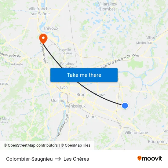 Colombier-Saugnieu to Les Chères map