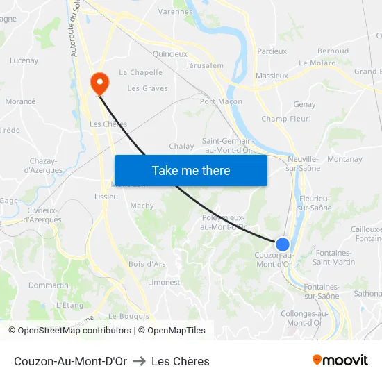 Couzon-Au-Mont-D'Or to Les Chères map