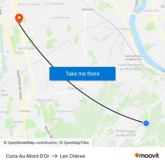Curis-Au-Mont-D'Or to Les Chères map