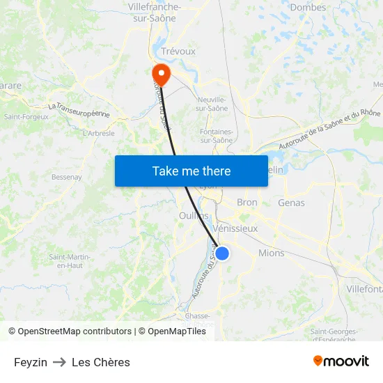 Feyzin to Les Chères map