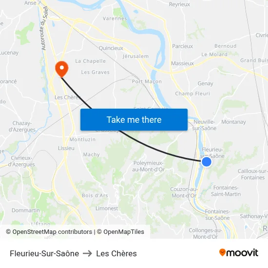 Fleurieu-Sur-Saône to Les Chères map