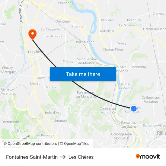 Fontaines-Saint-Martin to Les Chères map