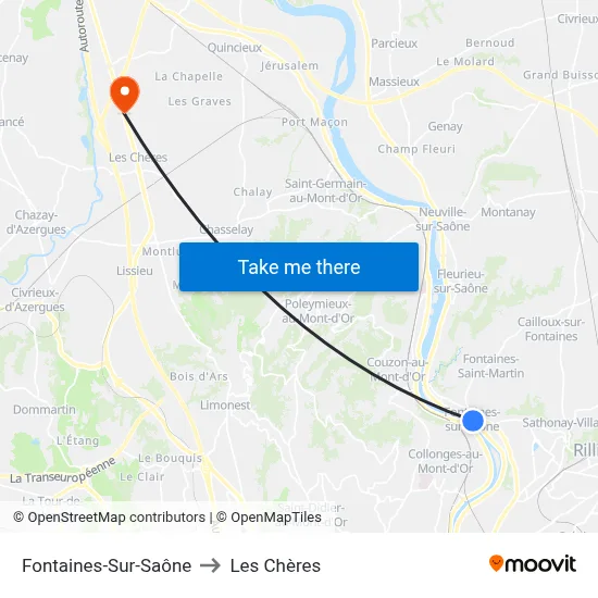Fontaines-Sur-Saône to Les Chères map