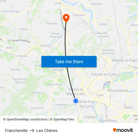 Francheville to Les Chères map