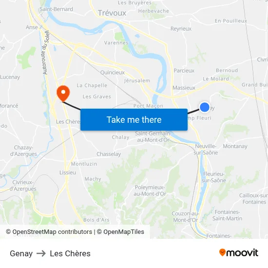 Genay to Les Chères map