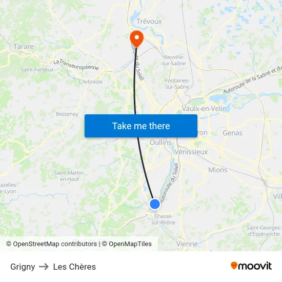 Grigny to Les Chères map