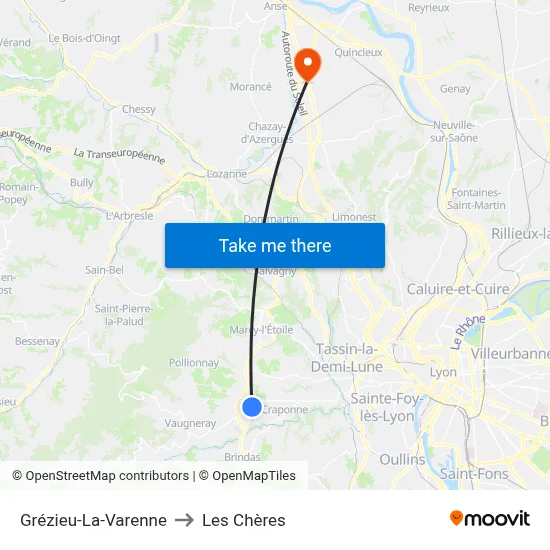 Grézieu-La-Varenne to Les Chères map