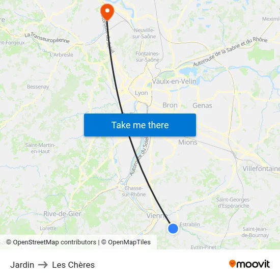 Jardin to Les Chères map