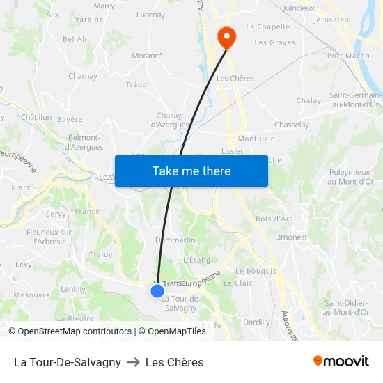 La Tour-De-Salvagny to Les Chères map