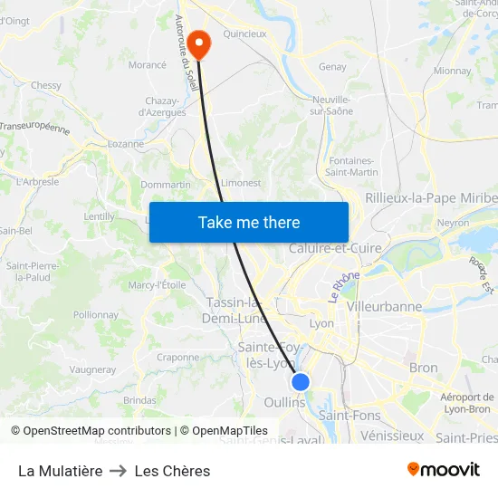 La Mulatière to Les Chères map