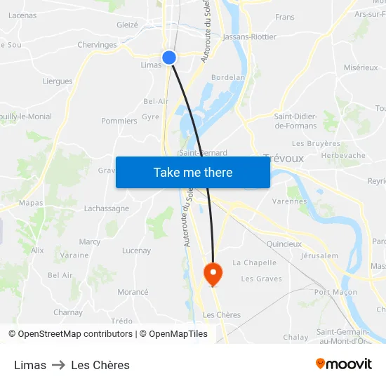 Limas to Les Chères map