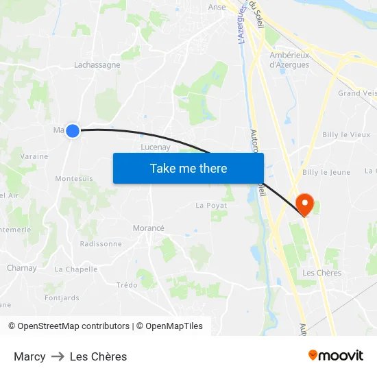 Marcy to Les Chères map