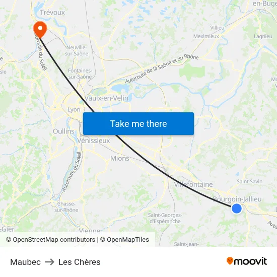 Maubec to Les Chères map