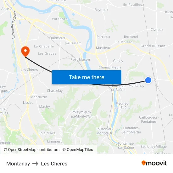 Montanay to Les Chères map
