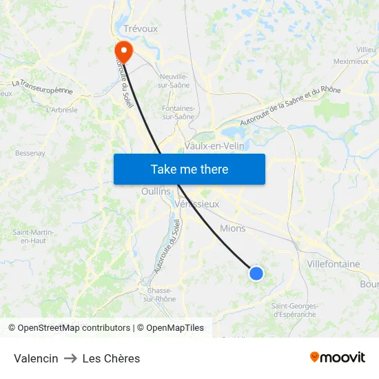 Valencin to Les Chères map