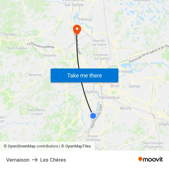 Vernaison to Les Chères map