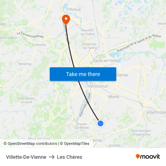 Villette-De-Vienne to Les Chères map