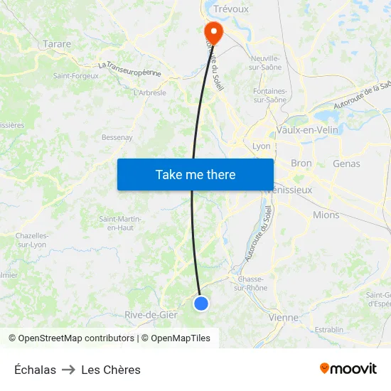 Échalas to Les Chères map