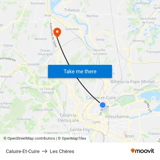 Caluire-Et-Cuire to Les Chères map