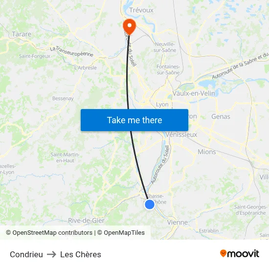 Condrieu to Les Chères map