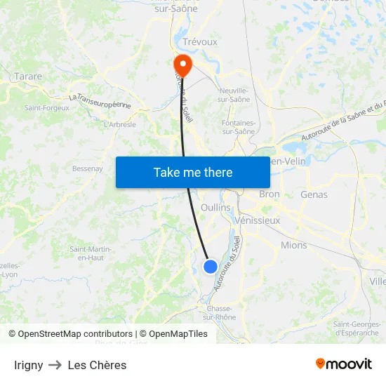 Irigny to Les Chères map