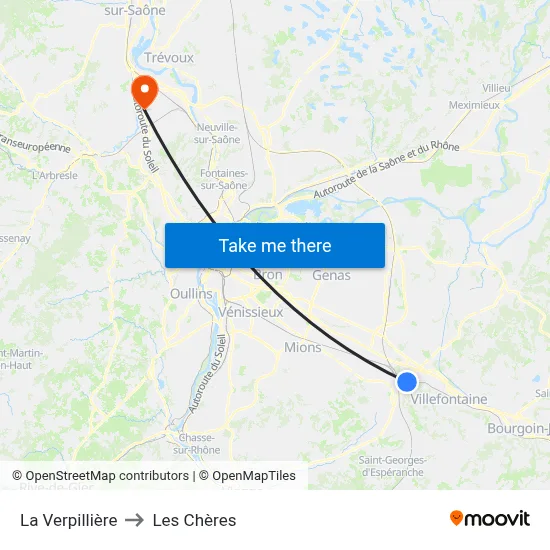 La Verpillière to Les Chères map