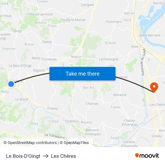 Le Bois-D'Oingt to Les Chères map