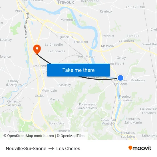 Neuville-Sur-Saône to Les Chères map