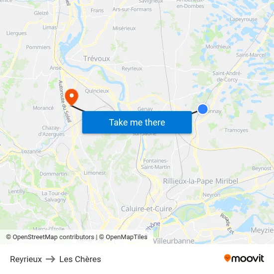 Reyrieux to Les Chères map