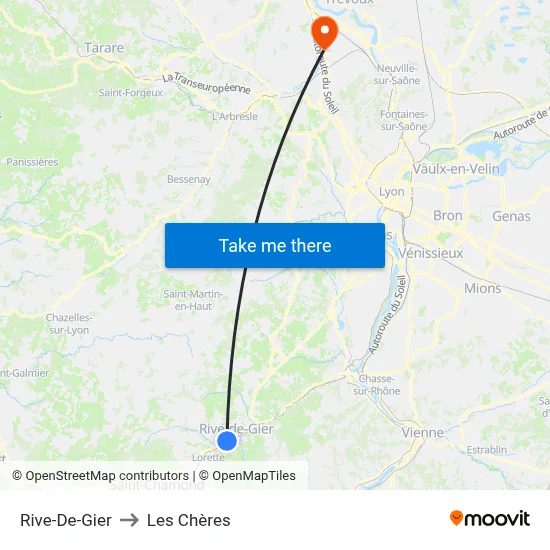 Rive-De-Gier to Les Chères map