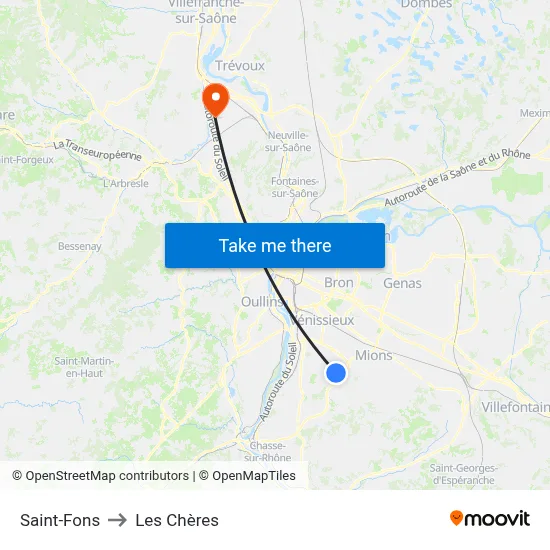 Saint-Fons to Les Chères map