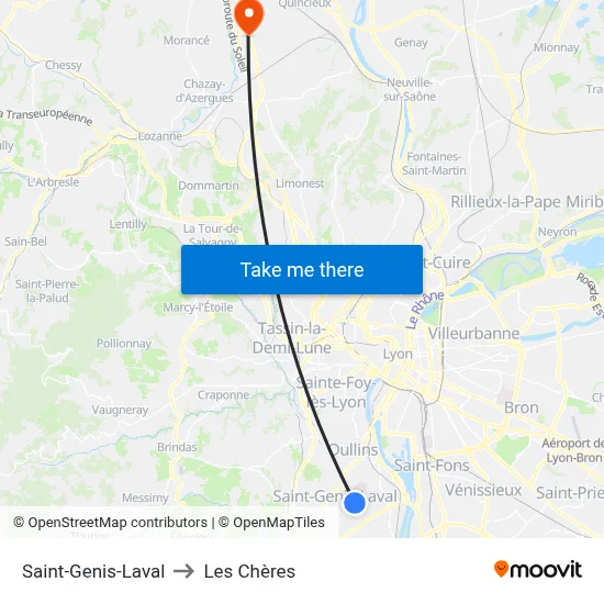 Saint-Genis-Laval to Les Chères map