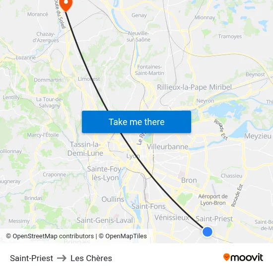 Saint-Priest to Les Chères map